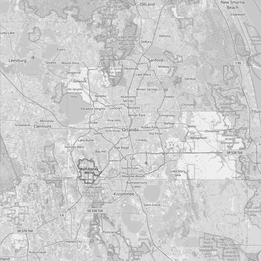 Map of Central Florida showing PG Quality Solutions' service radius around Orlando