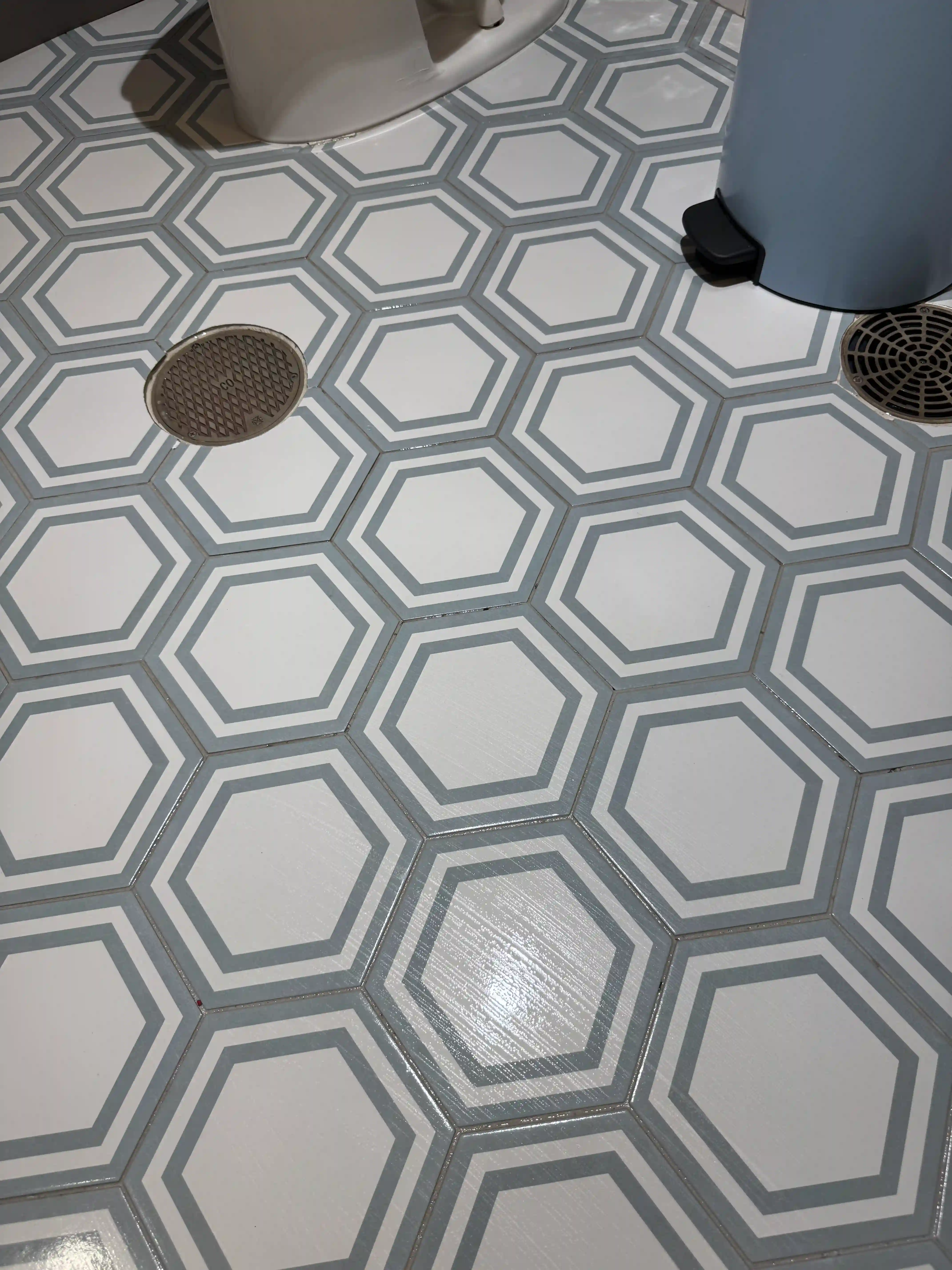 Bathroom hex tile floor detail