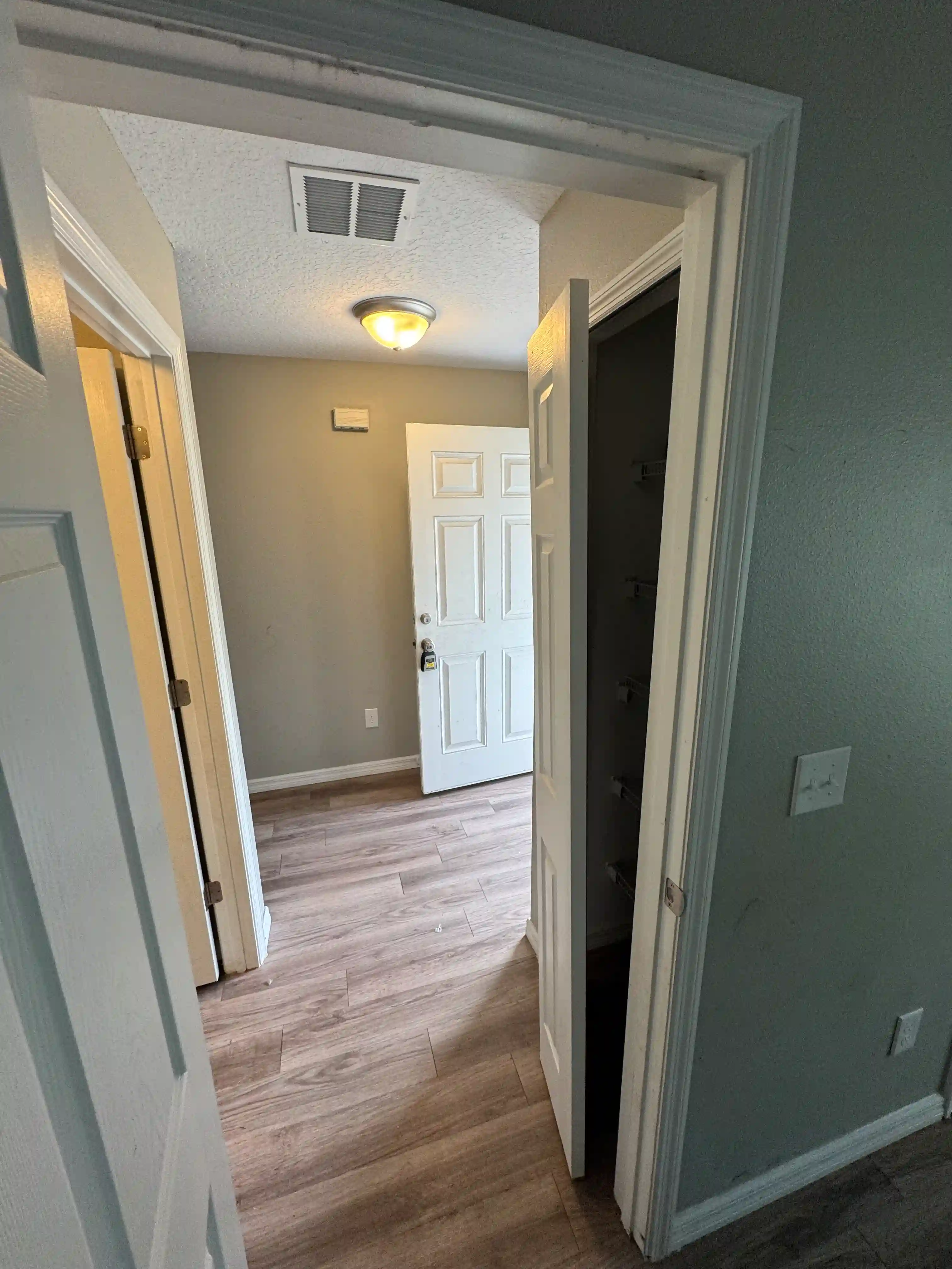 Bathroom vanity tub shower full view vacant unit
