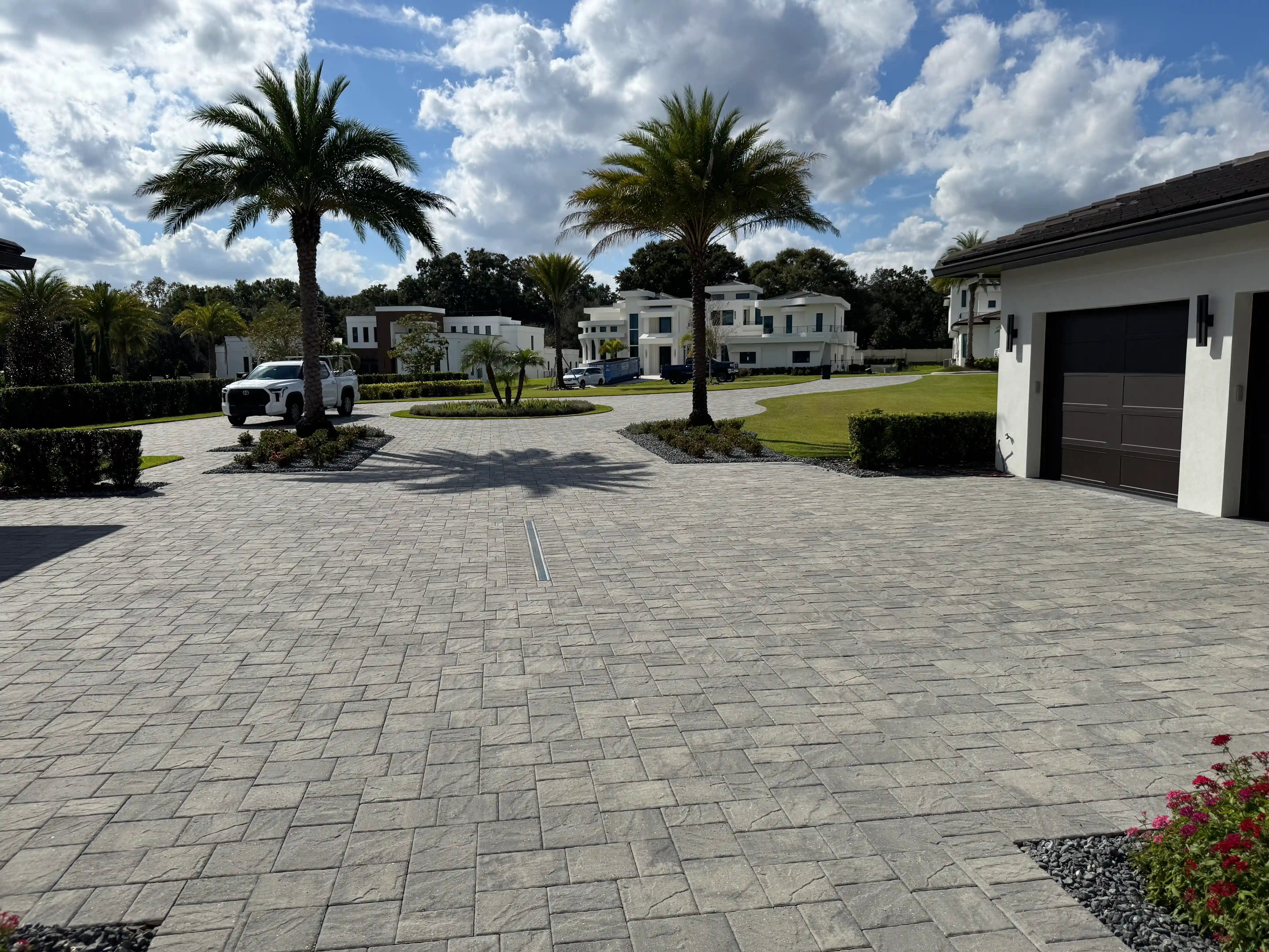 A clean paver driveway outside a Central Florida home