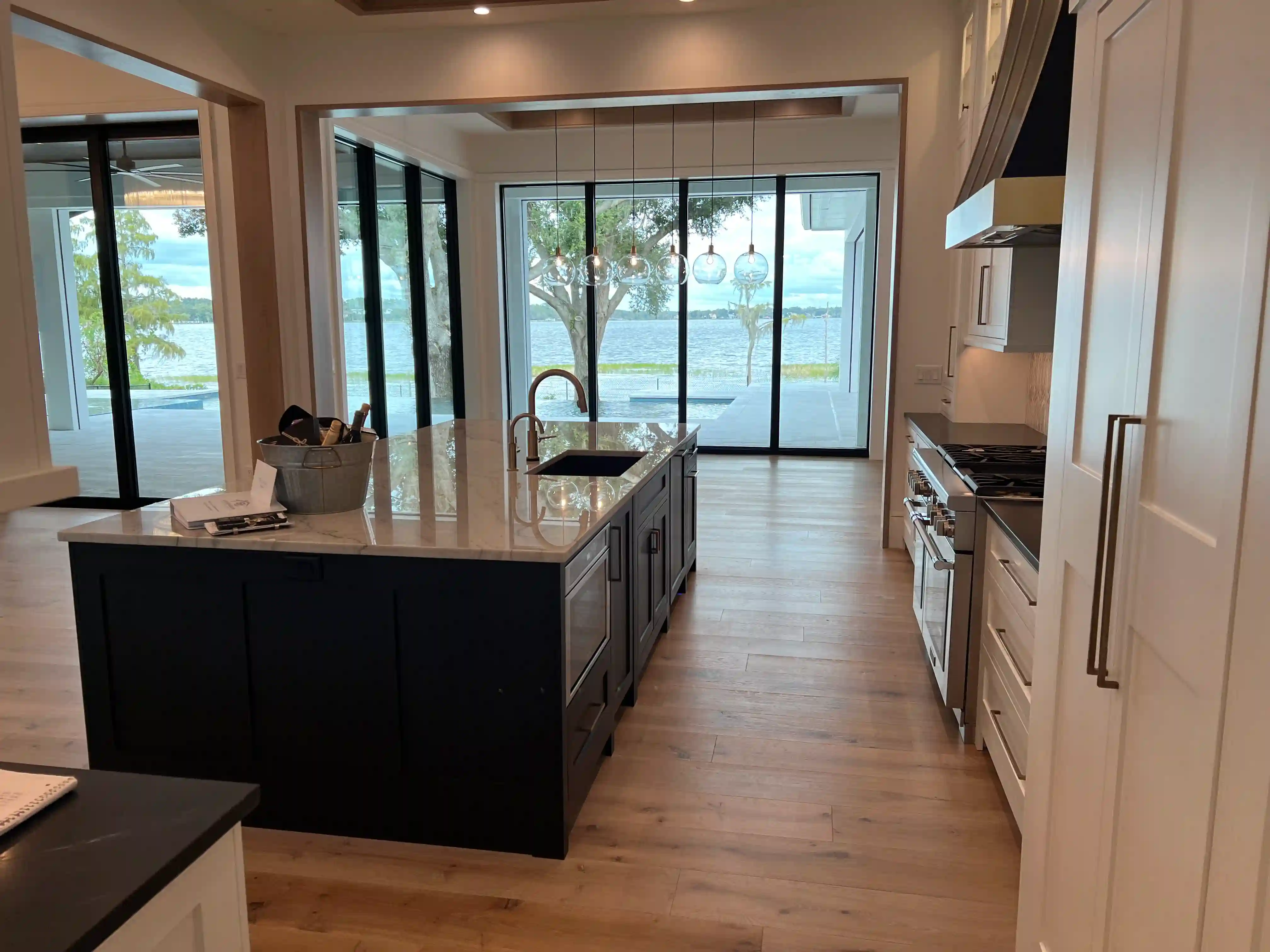 Kitchen island lake view finished