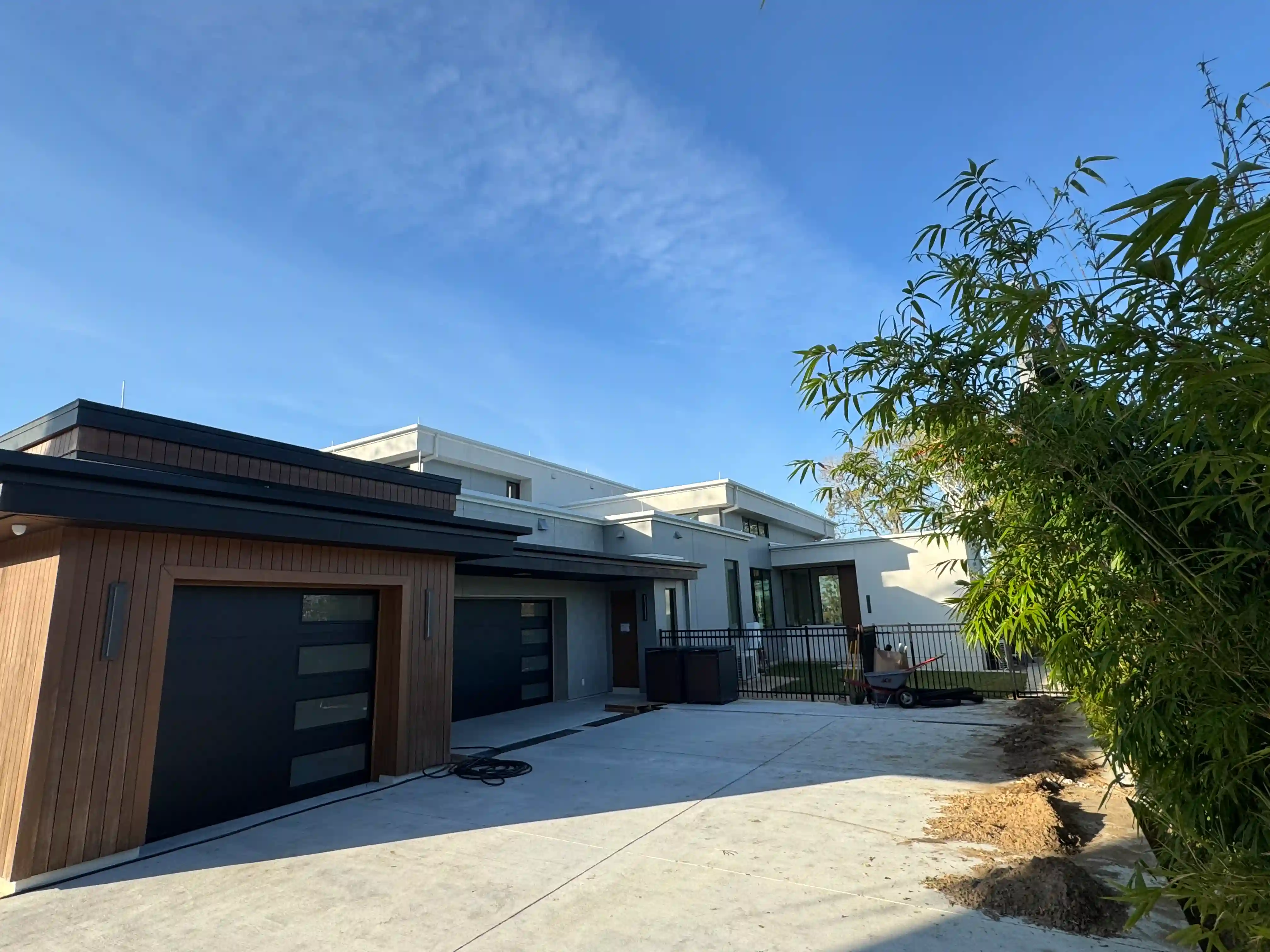 Modern home garage wood siding exterior