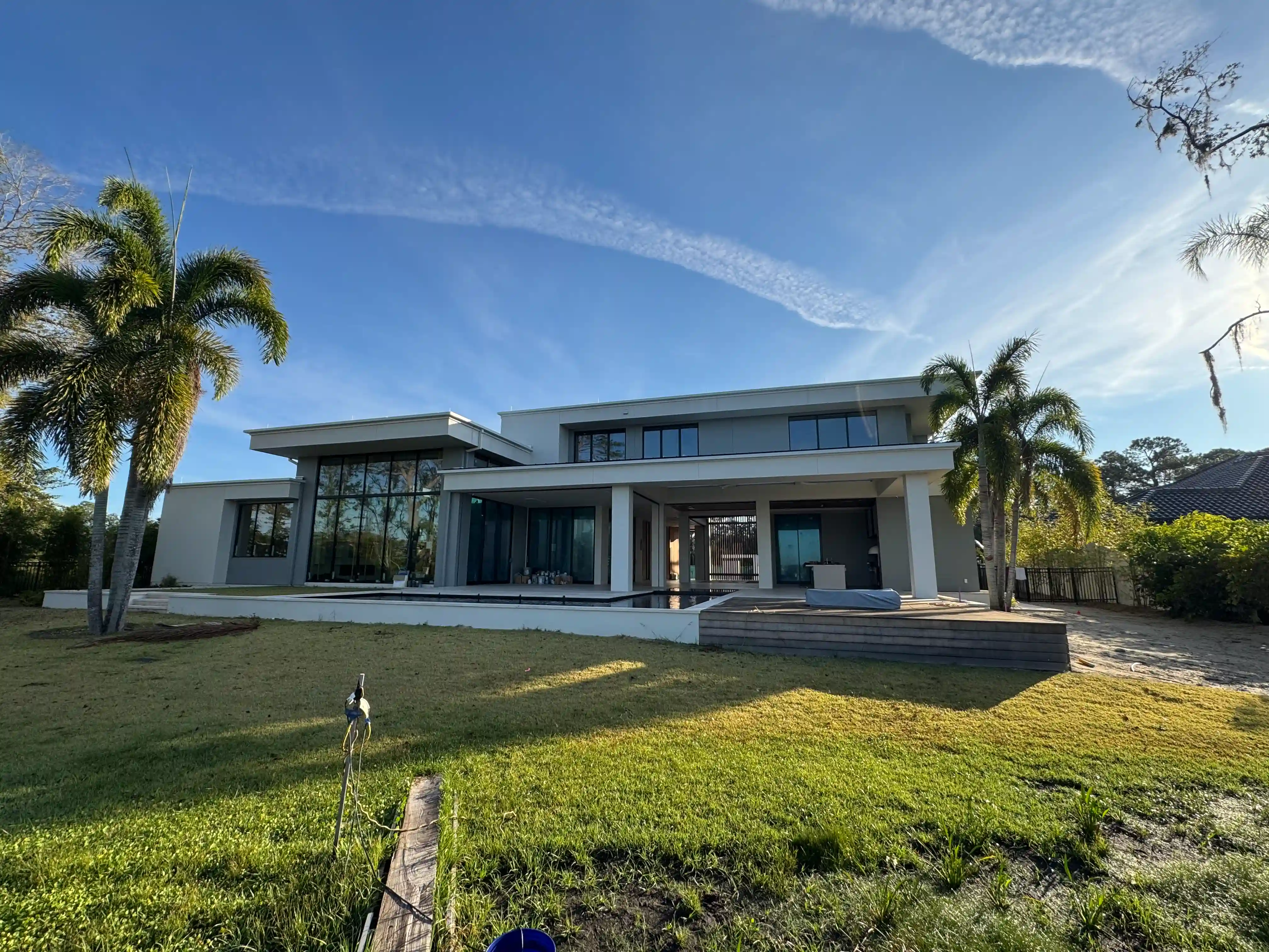Modern home rear pool exterior
