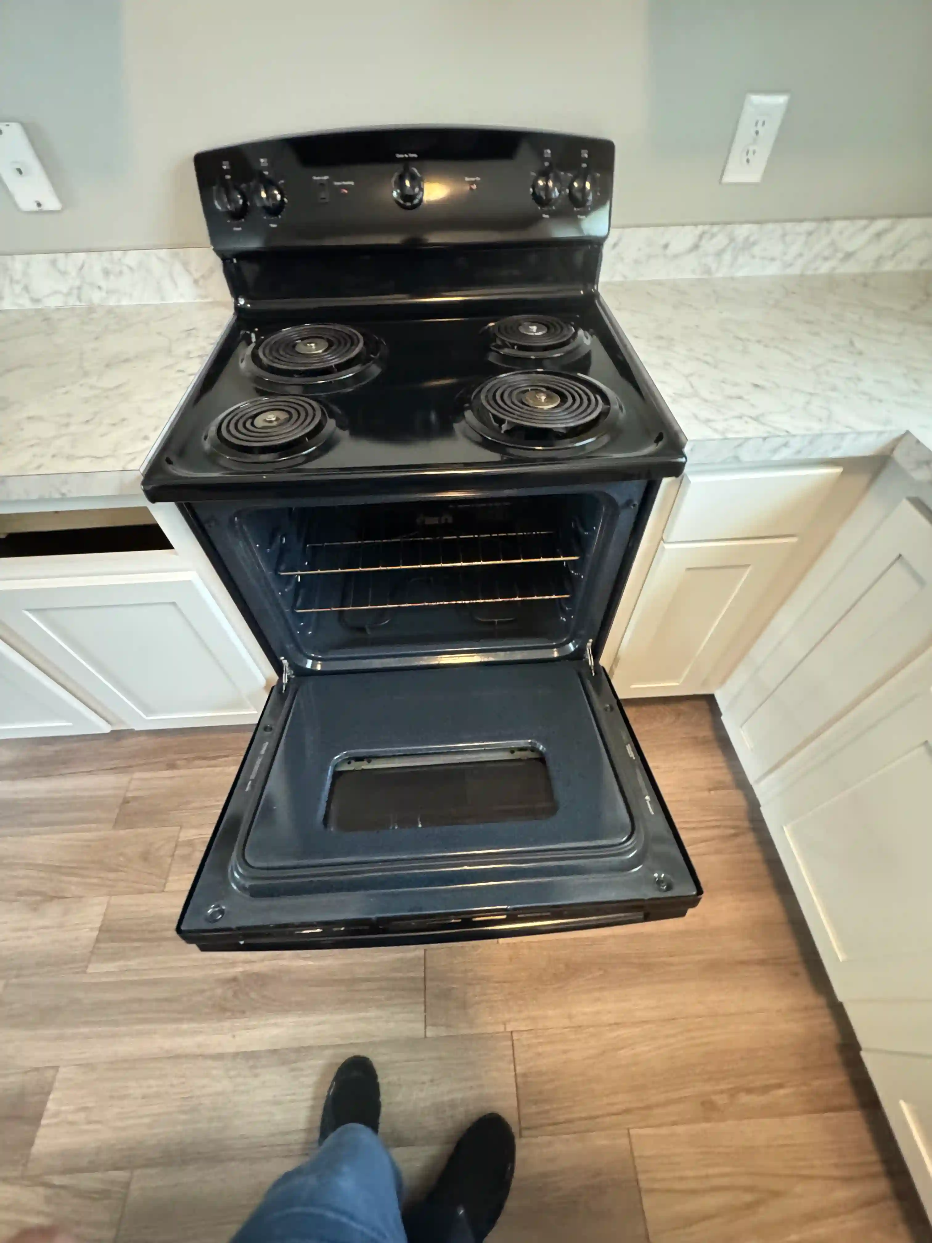 Oven interior cleaned open door